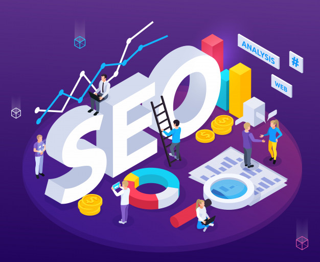 seo analysis isometric composition with web optimization symbols 1284 32010 1