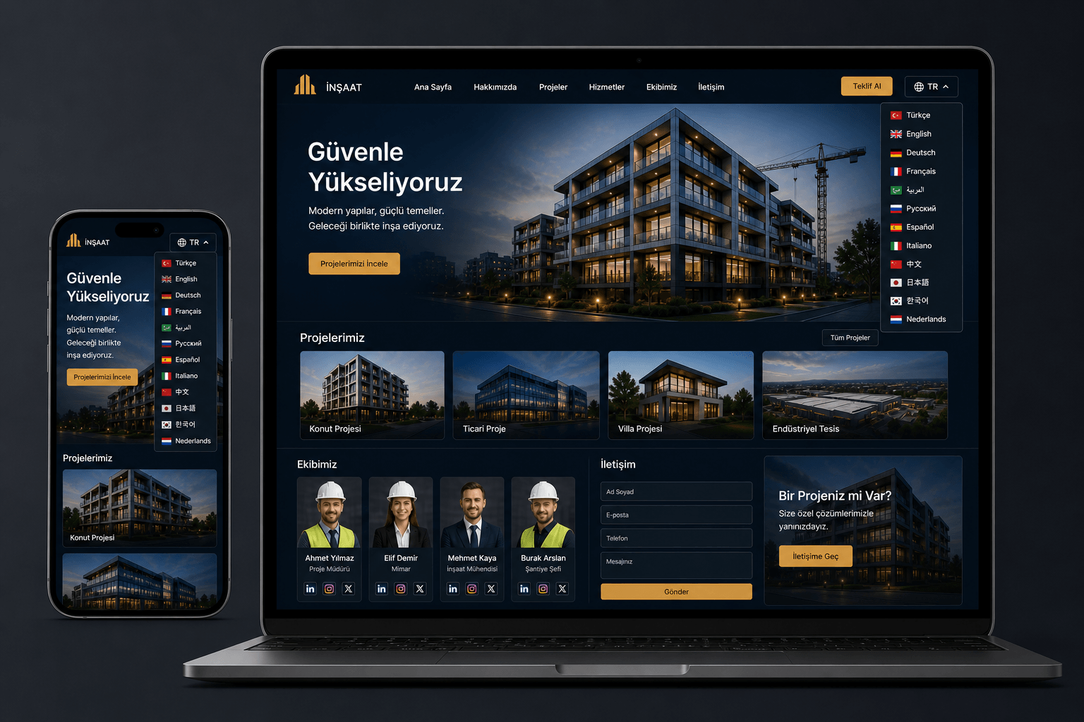 mobil uyumlu inşaat web sitesi