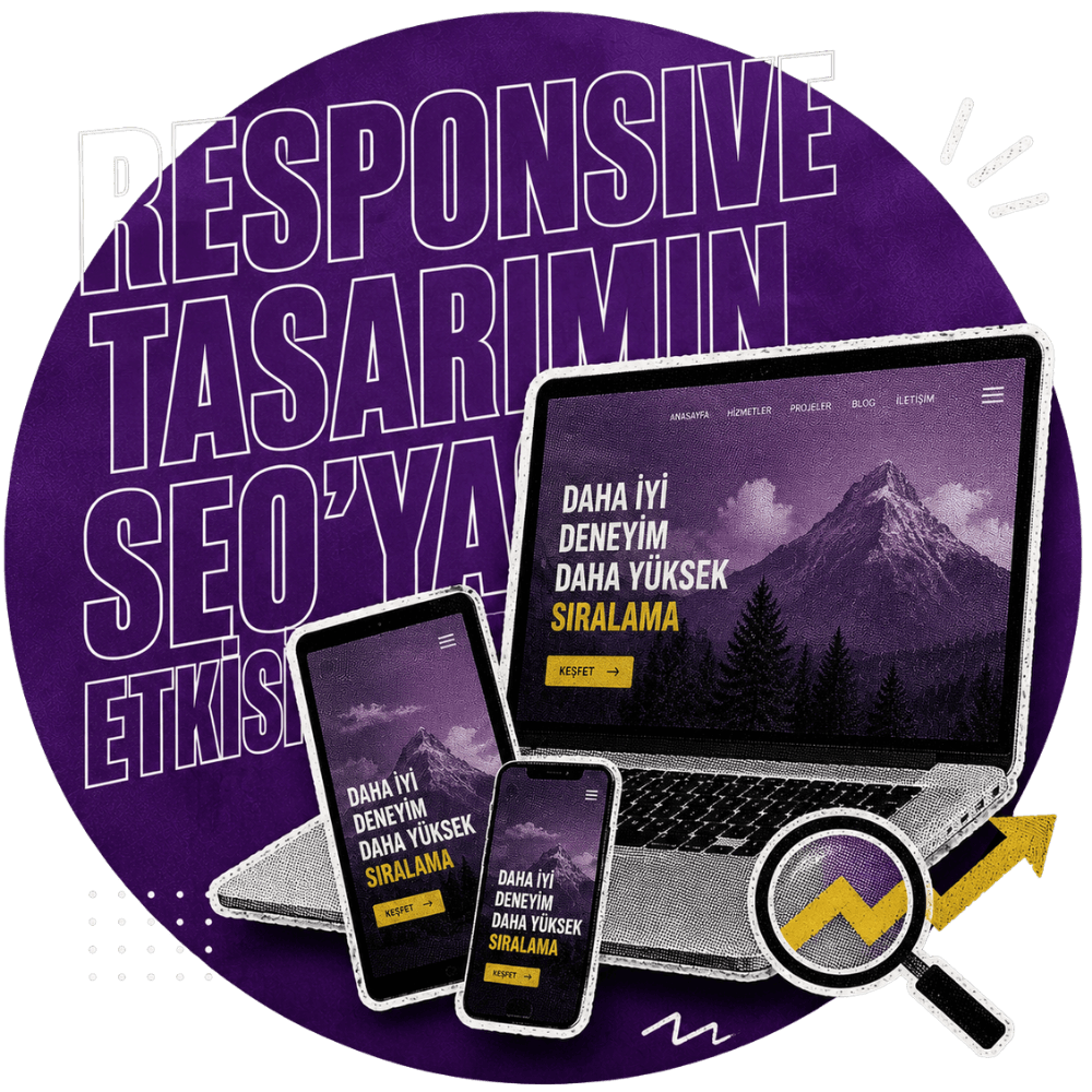 Responsive tasarımın SEO'ya etkisi: aynı web sitesinin masaüstü, tablet ve mobil ekranlarda uyumlu görünümü ve Google sıralamasına etkisi
