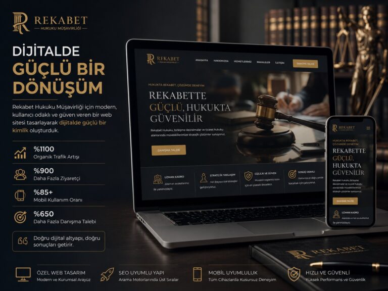 Rekabet Hukuku Müşavirliği web sitesi tasarımı: masaüstü ve mobil görünümüyle niş uzmanlık odaklı kurumsal arayüz ve dijital dönüşüm sonuçları